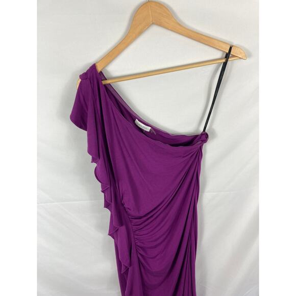 Calvin Klein One Shoulder Purple Ruffle Side Dress Size 8 - Picture 2 of 5